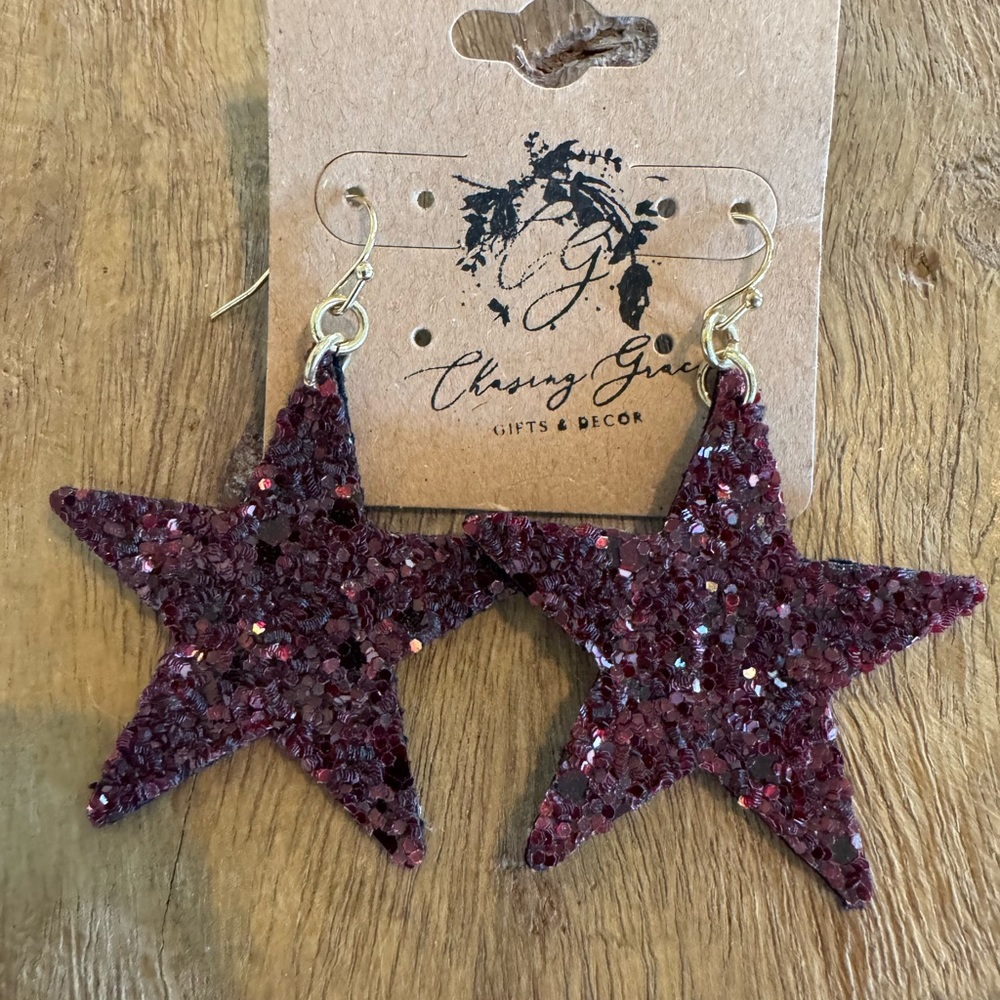 Glittery Red Star Earrings